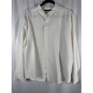 6A by Axis Embroidered White Mandarin Collar Linen Blend Long Sleeve Shirt XL TG